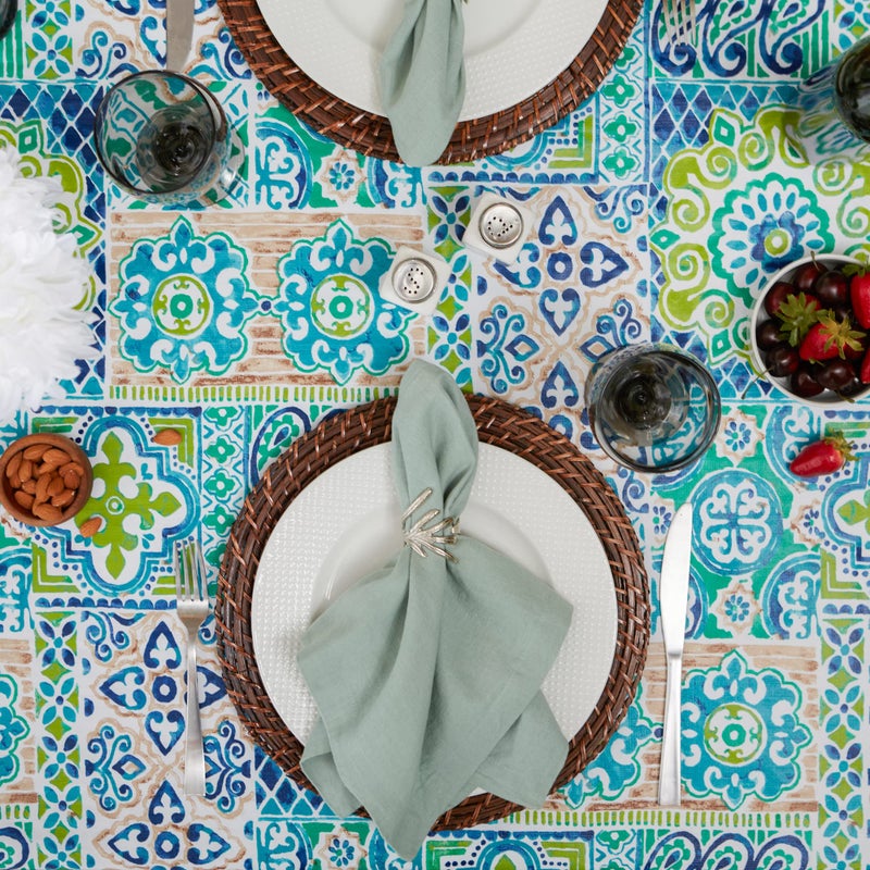 DII Spanish Tile Print Collection, Flannel Backed Tablecloth, 60 x 84, Multi Color - Image 5